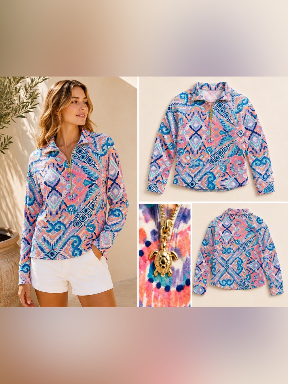 Lilly Pulitzer Skipper Popover Half-Zip Solar Opposites XS